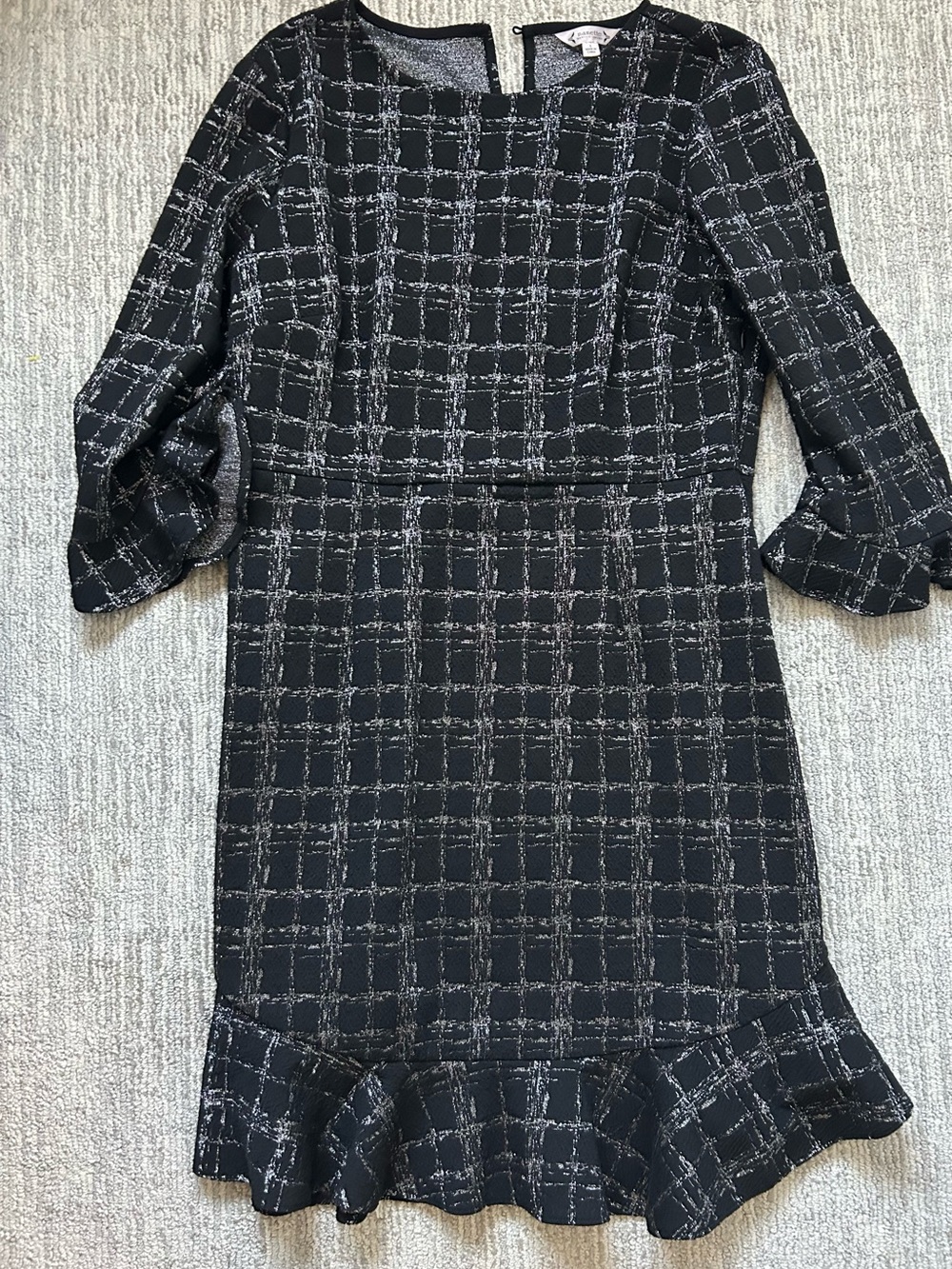 Nannette Black Metallic Sheen  Plaid Ruffle-Hem Long Sleeve Dress